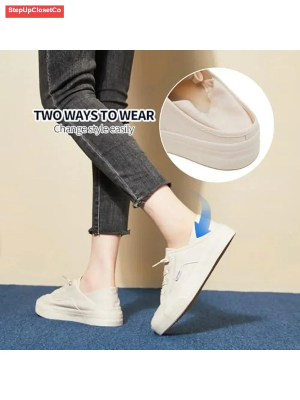 Women's Convertible Lace-up Canvas Slip On Shoes Non Slip Loafers Sneakers